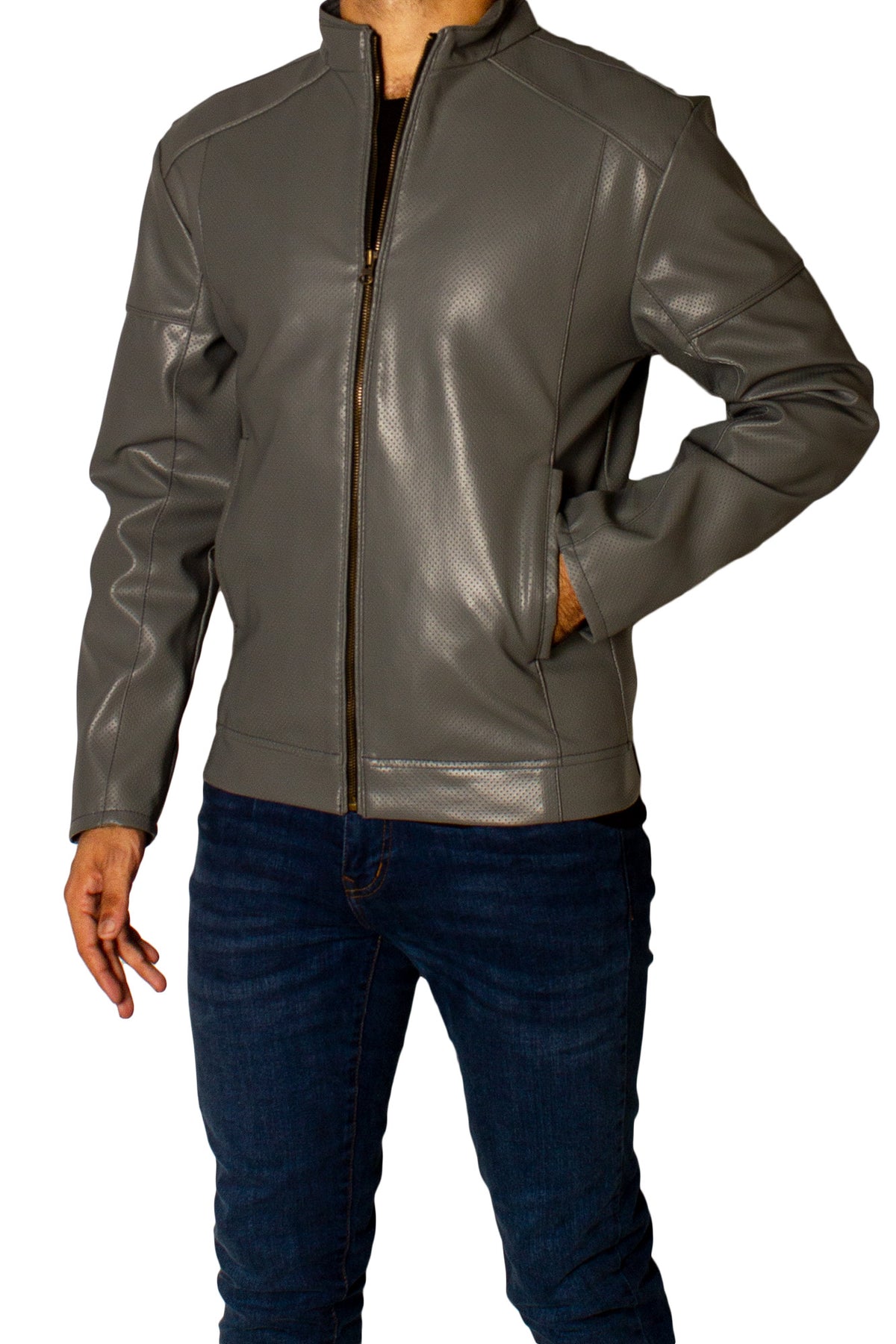 Men's Faux Leather Jacket Jk-0286 Dotted Grey