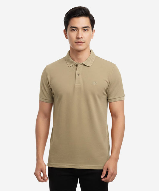HR Clothing Men's T-Shirt Texture Collar Beige