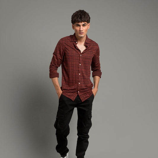 HR Clothing Men's Casual Checkered Shirt - Maroon