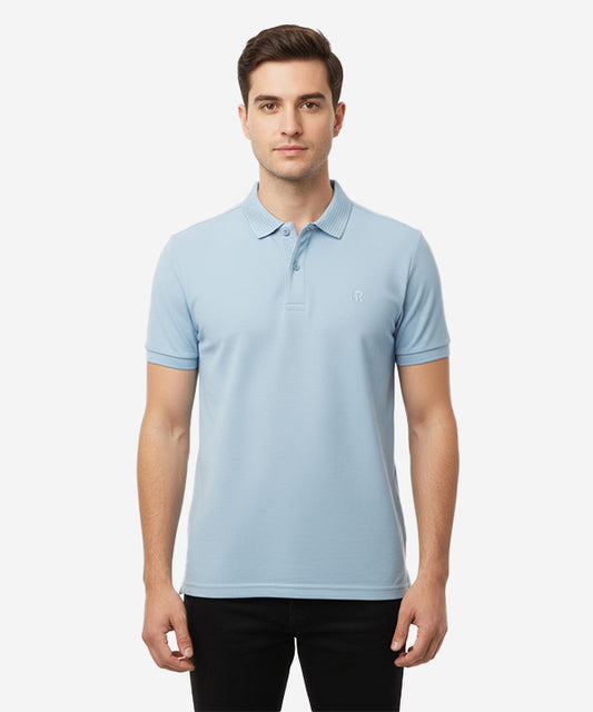 HR Clothing Men's T-Shirt Texture Collar L-Blue
