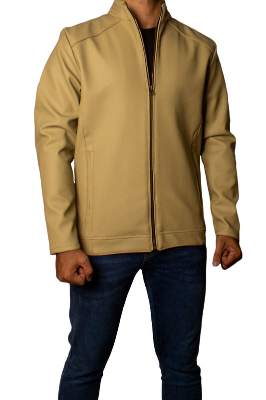 Men's Faux Leather Jacket Jk-0286 Dotted Beige