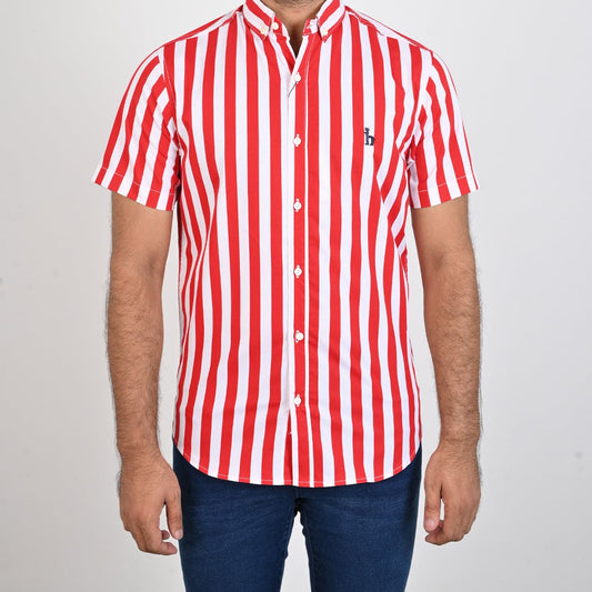 HR Clothing Men's Casual Checkered Shirt - Red Stripe