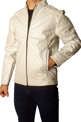 Men's Faux Leather Jacket Jk-0337 White