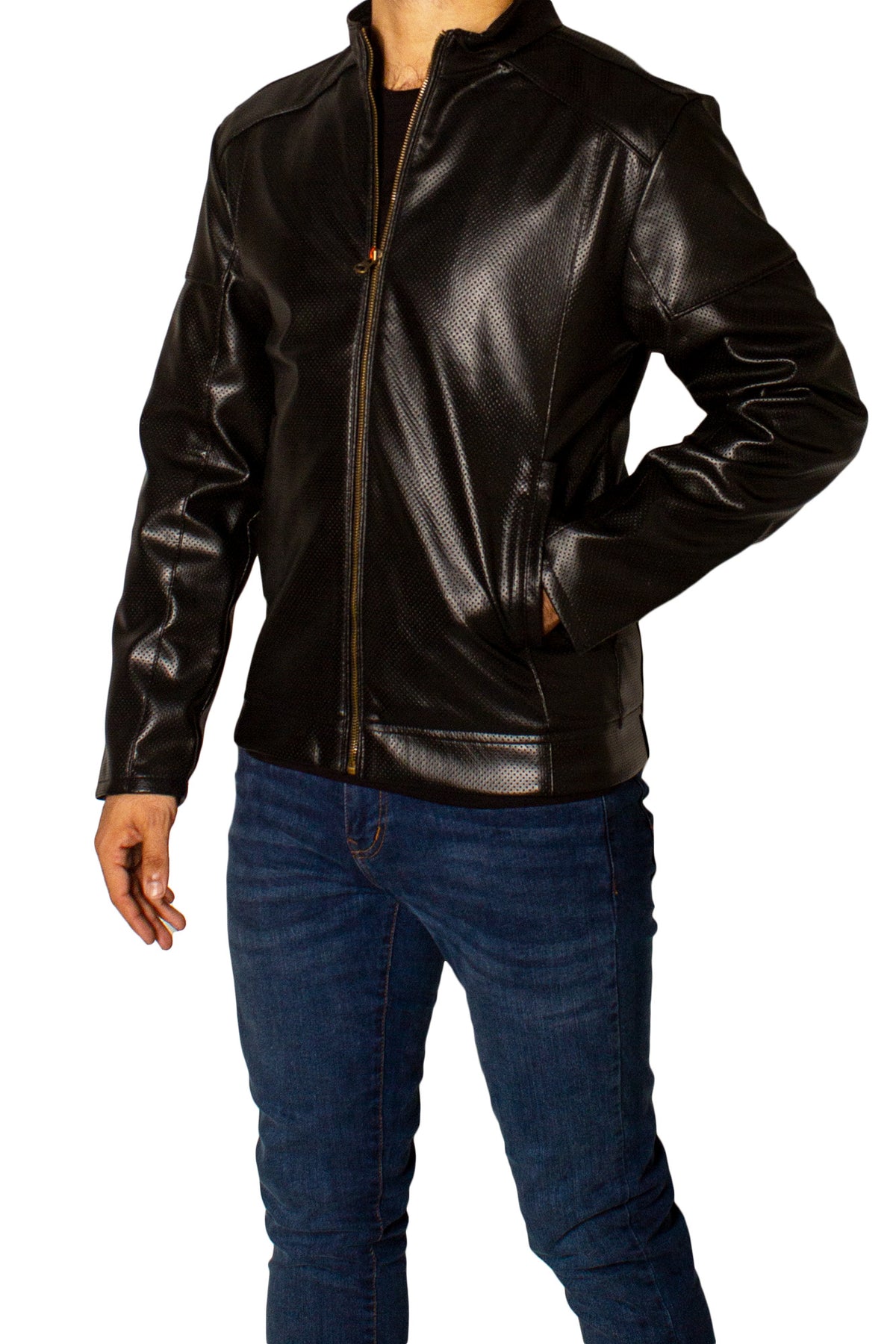Men's Faux Leather Jacket Jk-0286 Dotted Black