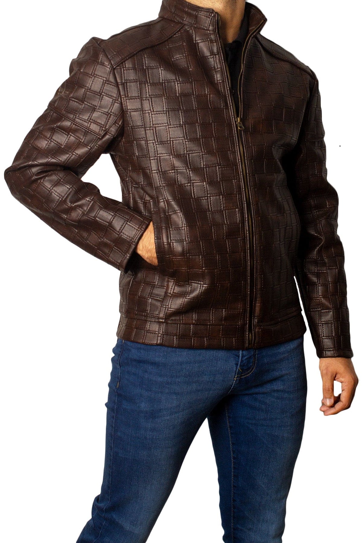 Men's Faux Leather Jacket Jk-0358 Coffee