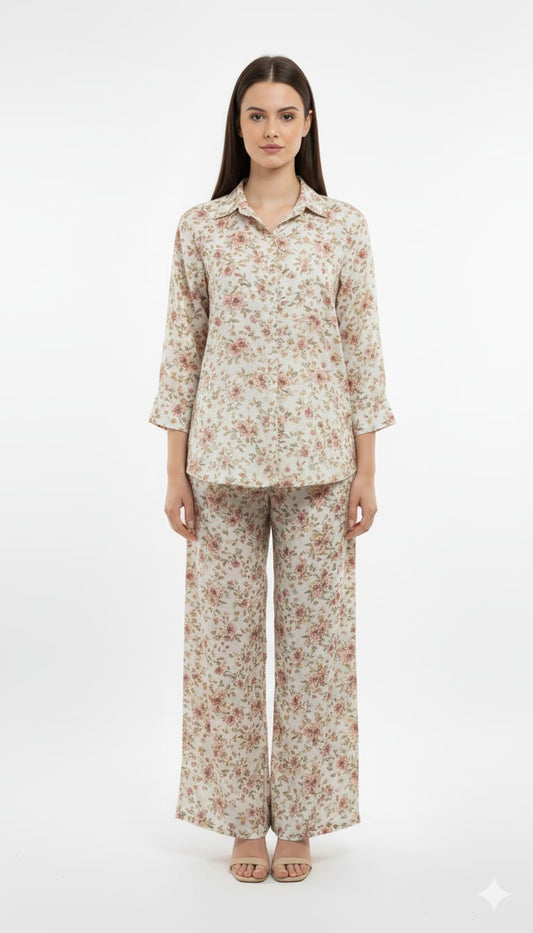 Women's Co-Ord Suit Beige Floral