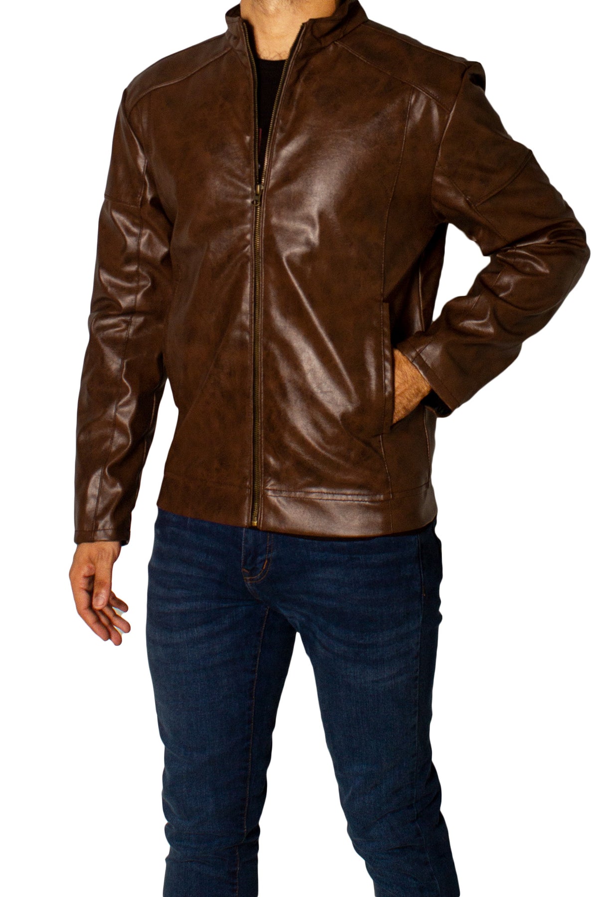 Men's Faux Leather Jacket Jk-0287 D.Brown