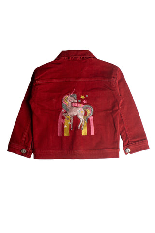 Kids Unicorn Back Printed Denim Jacket BJK-0050 Maroon