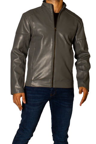 Men's Faux Leather Jacket Jk-0286 Dotted Grey