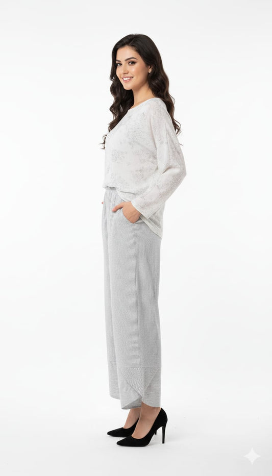 Women's Pant Printed Grey Stripe