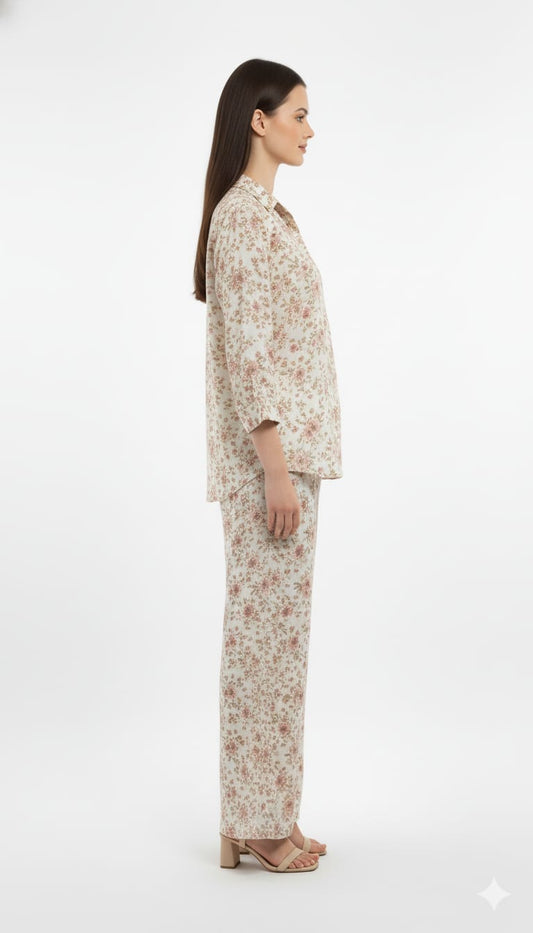 Women's Co-Ord Suit Beige Floral