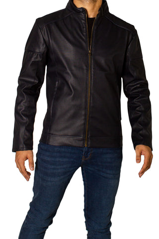 Men's Faux Leather Jacket Jk-0288 Texture Navy