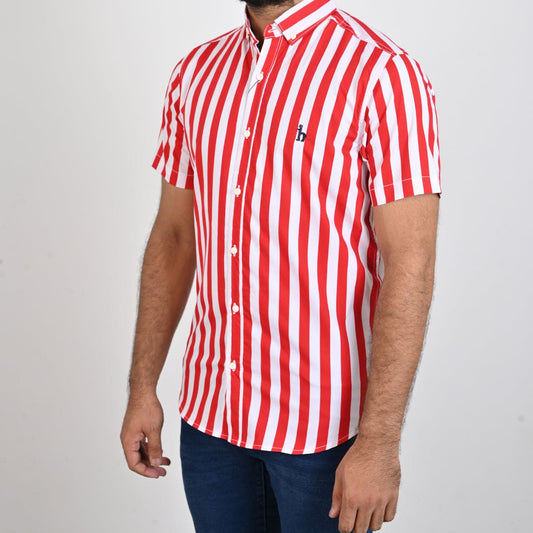 HR Clothing Men's Casual Checkered Shirt - Red Stripe