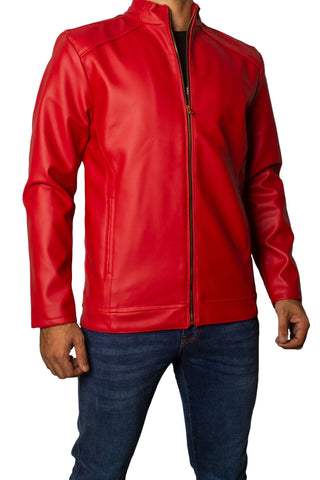 Men's Faux Leather Jacket Jk-0287 Red