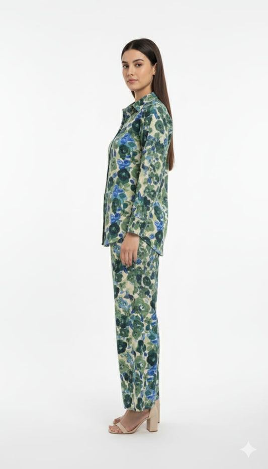 Women's Co-Ord Suit Green Floral