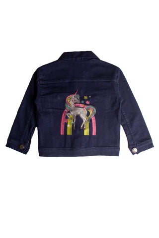 Kids Unicorn Back Printed Denim Jacket BJK-0050 Blue