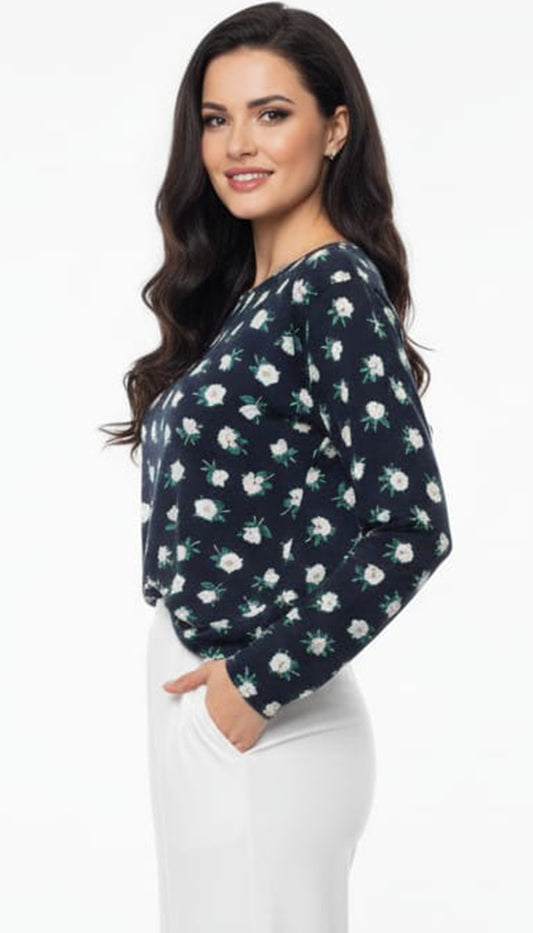 Women's Top Printed Navy Floral