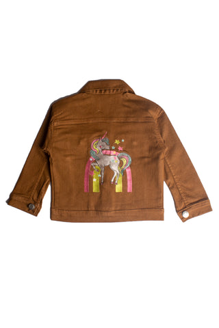 Kids Unicorn Back Printed Denim Jacket BJK-0050 Brown