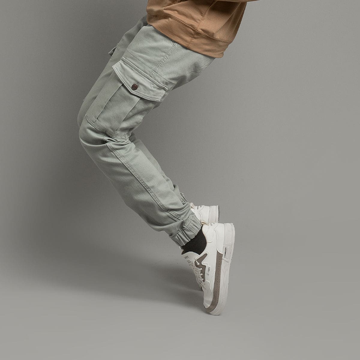 HR Clothing Men's Cargo Trousers Light Grey