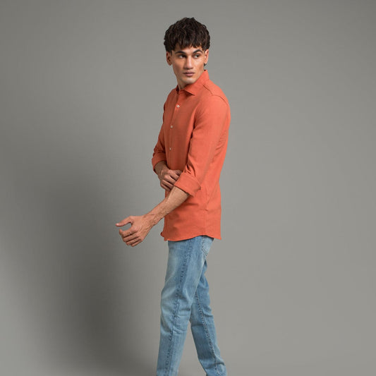 HR Clothing Men's Casual Textured Shirt - Orange