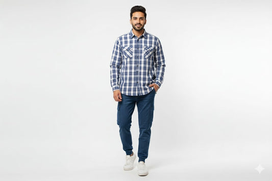 HR Clothing Men's Casual Shirt - Blue Chk