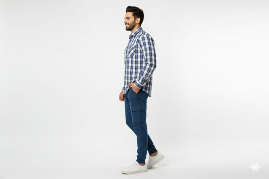 HR Clothing Men's Casual Shirt - Blue Chk