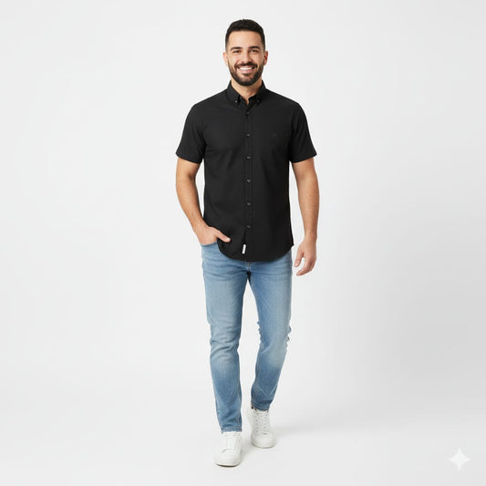 HR Clothing Men's Casual Shirt Half - Black