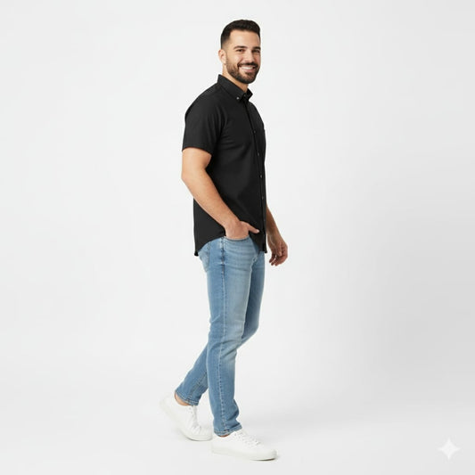 HR Clothing Men's Casual Shirt Half - Black