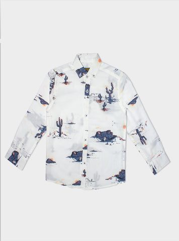 Button Down Graphic Print Boy Shirt Bsh-0055 Printed White
