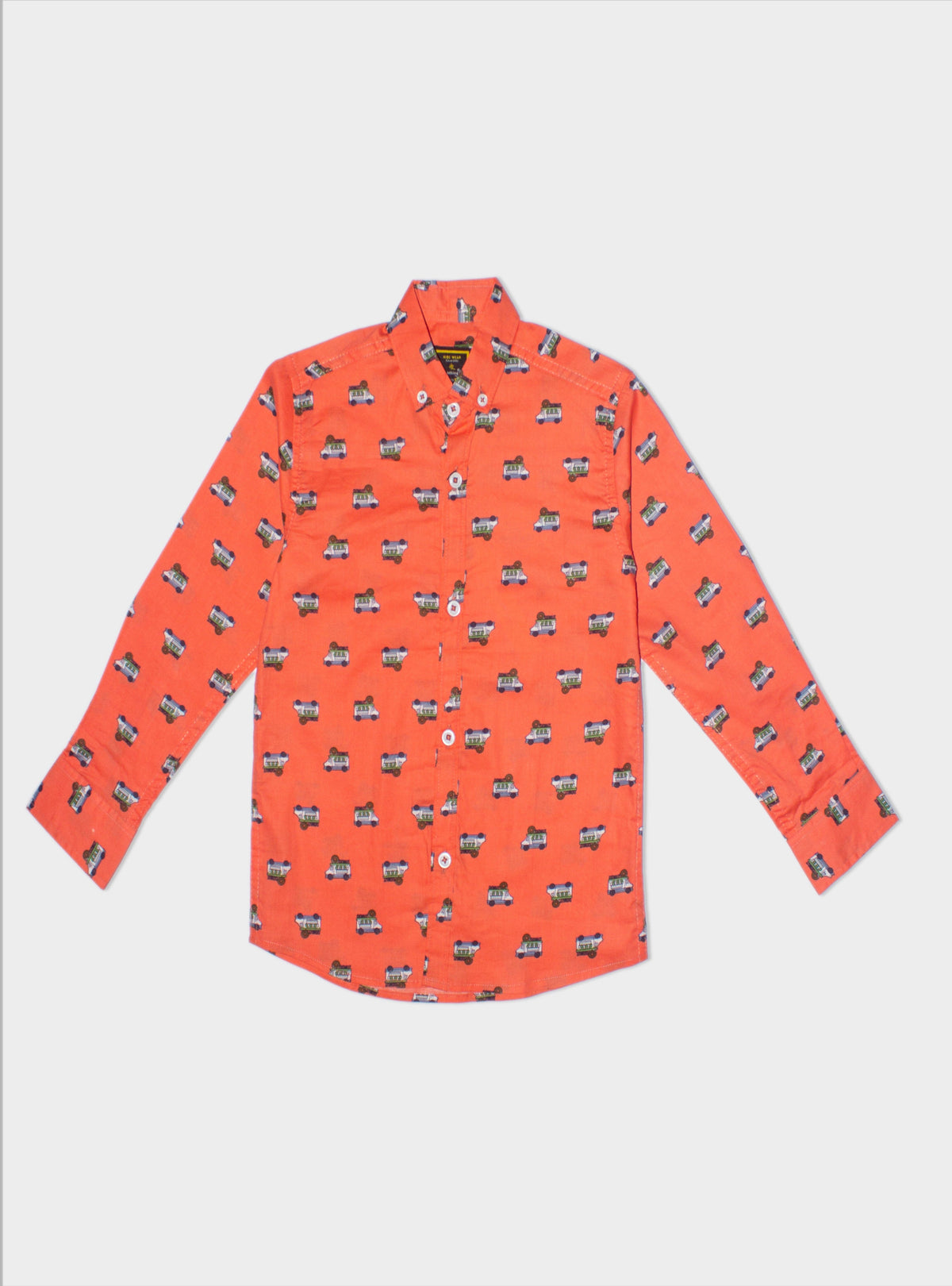 Button Down Graphic Print Boy Shirt Bsh-0055 Printed Orange
