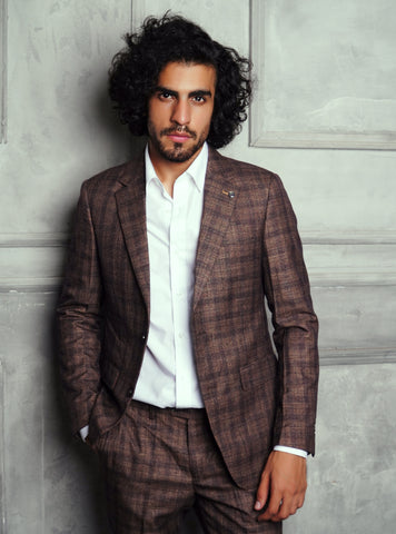Formal Checkered Suit Gst-0053 Brown Chk