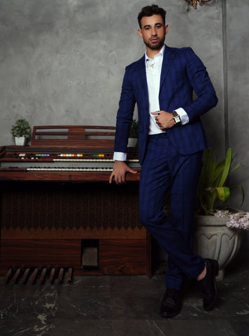 Formal Checkered Suit Gst-0053 Blue Chk