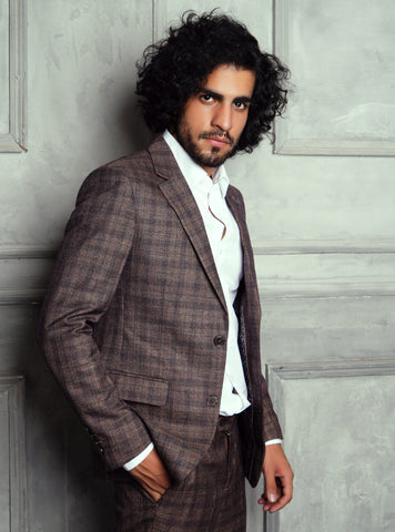 Formal Checkered Suit Gst-0053 Brown Chk