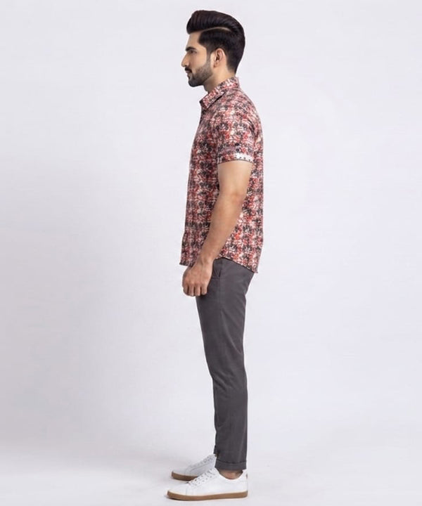 Men's Casual Printed Red Half Sleves Shc-1776 (H)