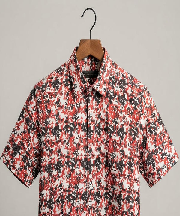 Men's Casual Printed Red Half Sleves Shc-1776 (H)