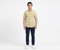 Men's Casual Yellow Chk Half Sleves Shc-1838 ORG