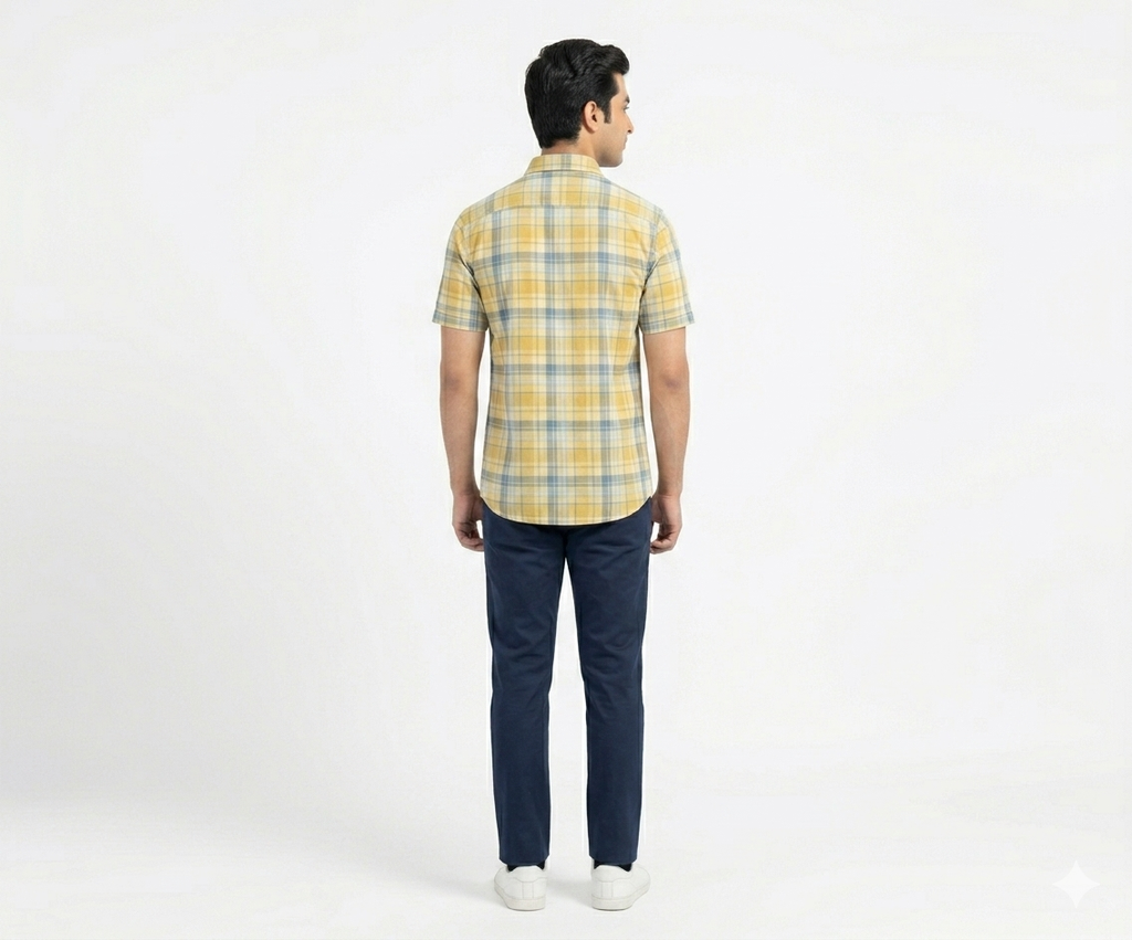Men's Casual Yellow Chk Half Sleves Shc-1838 ORG