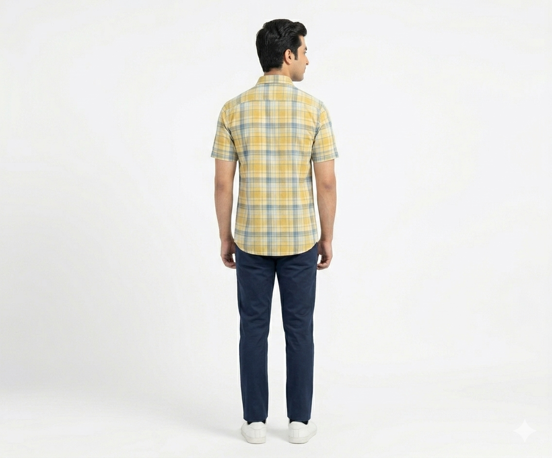 Men's Casual Yellow Chk Half Sleves Shc-1838 ORG