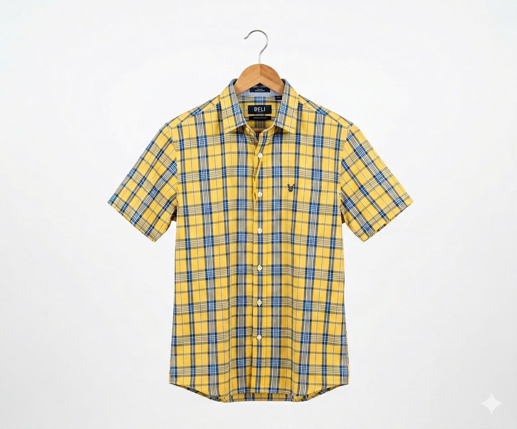 Men's Casual Yellow Chk Half Sleves Shc-1838 ORG