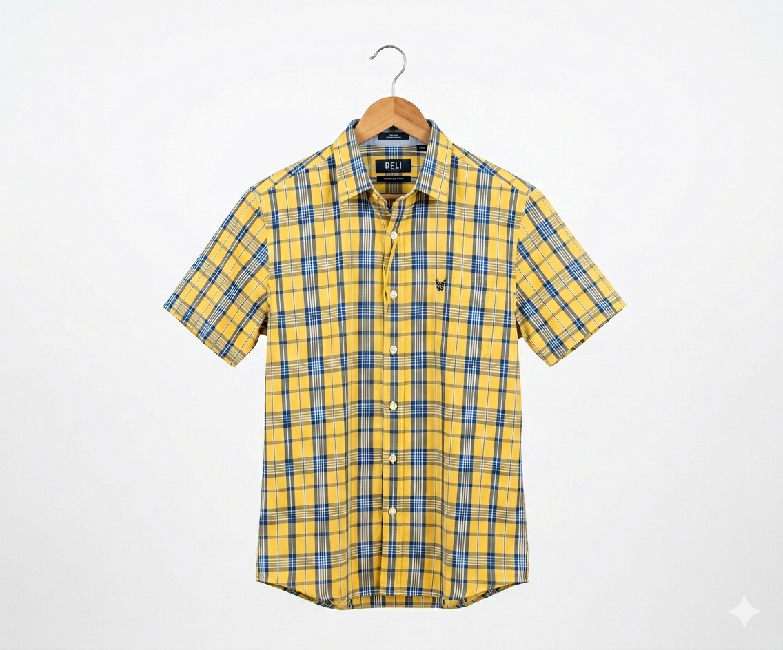 Men's Casual Yellow Chk Half Sleves Shc-1838 ORG