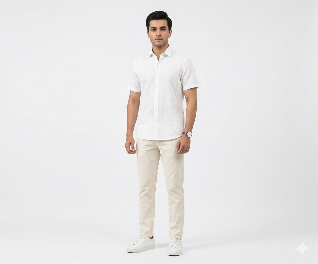 Men's Casual White Dotted Half Sleves Shc-2047 ORG