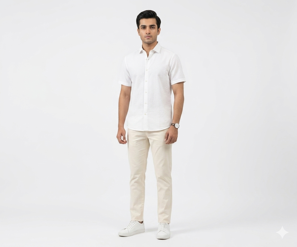 Men's Casual White Dotted Half Sleves Shc-2047 ORG