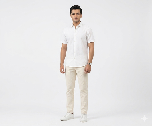 Men's Casual White Dotted Half Sleves Shc-2047 ORG