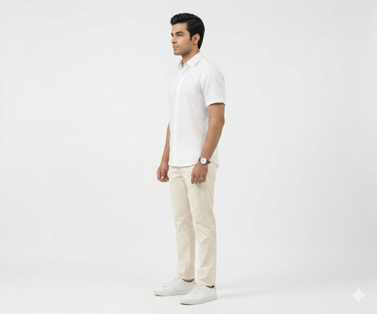 Men's Casual White Dotted Half Sleves Shc-2047 ORG