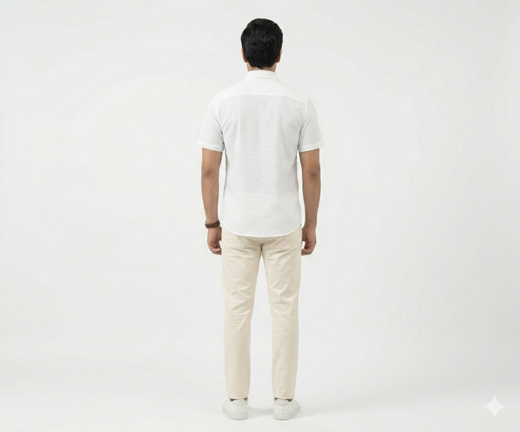 Men's Casual White Dotted Half Sleves Shc-2047 ORG