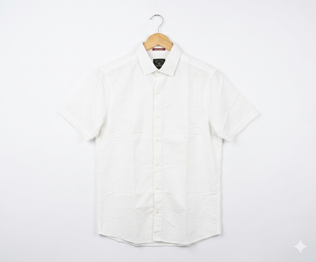 Men's Casual White Dotted Half Sleves Shc-2047 ORG