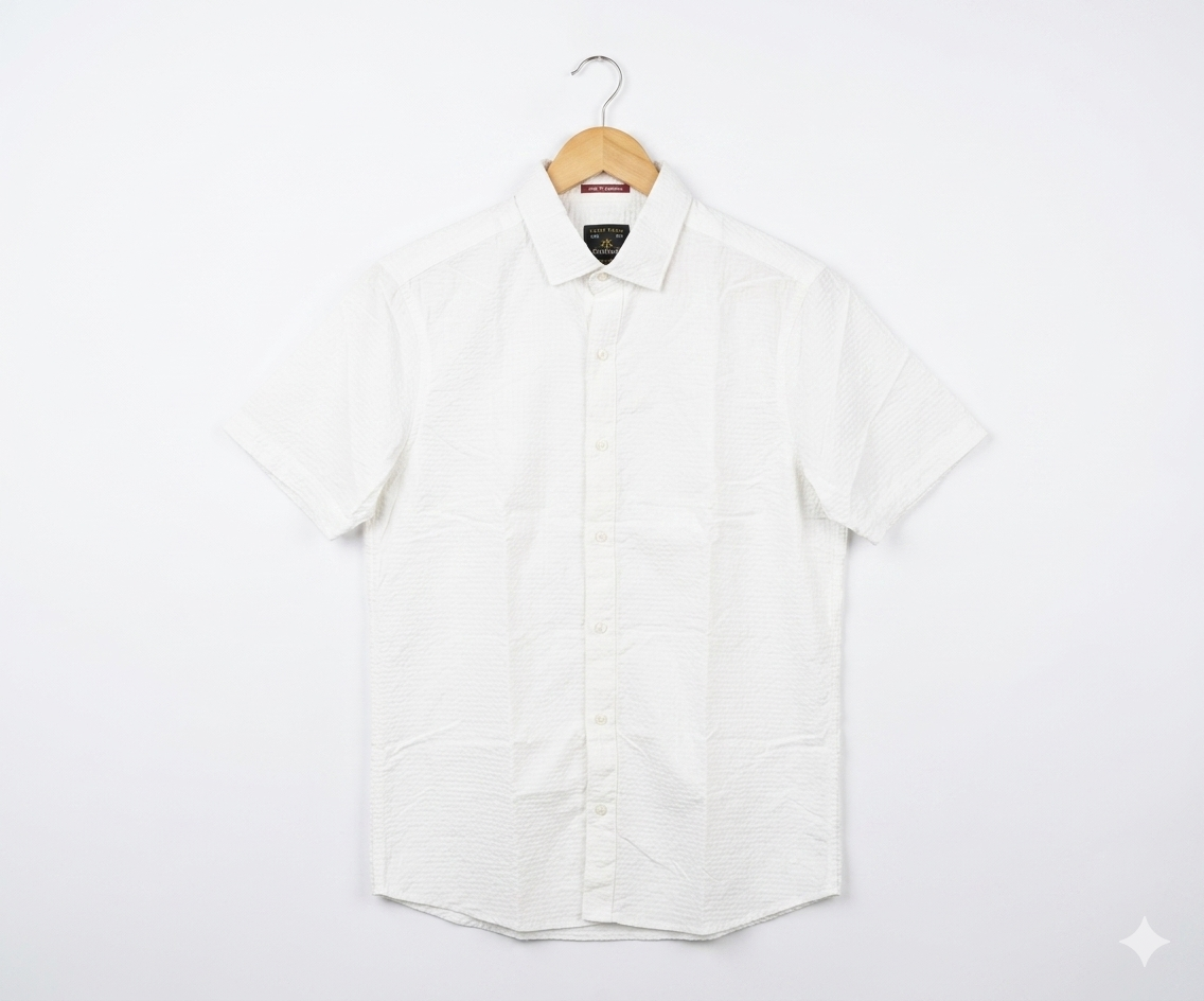 Men's Casual White Dotted Half Sleves Shc-2047 ORG