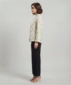 Women's Western Mock Neck Long Sleeve Floral Shirt White LT-0282