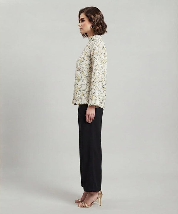 Women's Western Mock Neck Long Sleeve Floral Shirt White LT-0282