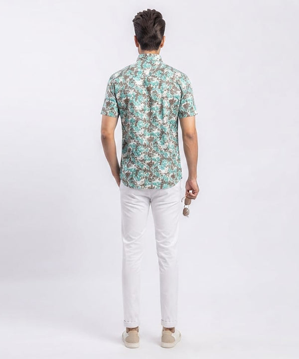 Men's Casual Printed Ferozi Half Sleves Shc-1776 (H)